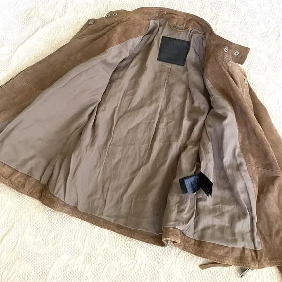 All Saints Biker Goat Leather Jacket Brown 4 Small Moto Motorcycle Distressed